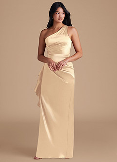 Azazie Latrice Jurken voor bruidsmeisjes Jurk van Metaalachtig Satijn met Kolom One-Shoulder Goud image6