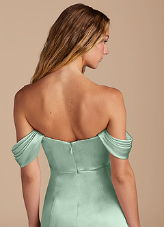 Azazie Amyra Bridesmaid Dresses Agave Mermaid Sweetheart Neckline Metallic Satin Convertible Dress image3