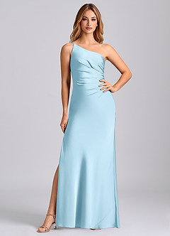 Azazie Marseli Bridesmaid Dresses Sky Blue Mermaid One Shoulder Stretch Satin Dress image3