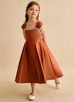 Azazie Yosemite Blumenmädchenkleider Ballkleid Herzausschnitt Matte Satin Kleid Gebranntes Orange image6