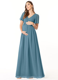 Azazie Verna Maternity Bridesmaid Dresses A-Line V-Neck Ruched Chiffon Floor-Length Dress image3