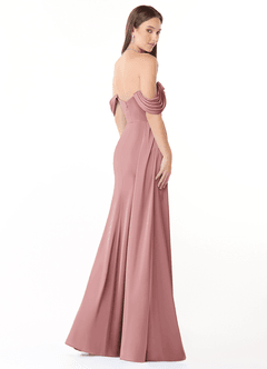 Azazie Amyra Bridesmaid Dresses Dusty Rose Sheath Off the Shoulder Stretch Satin Convertible Dress image5