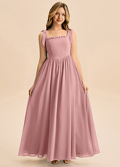 Azazie Delia Junior Abito A-Line in Chiffon Fiocco Rosa Polverosa image3