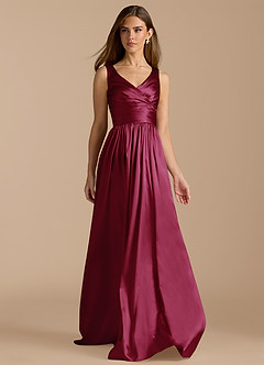 Azazie Keyla Bridesmaid Dresses Burgundy A-Line Pleated Metallic Satin Dress image6