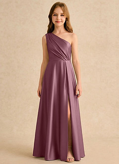 Azazie Puddles Girls Formal Flower Girl Dresses Amethyst A-Line One Shoulder Stretch Satin Dress image6
