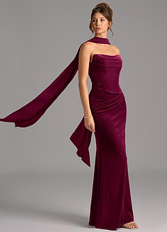 Azazie Sorrel Robes de demoiselle d'honneur Robe Sirène Convertible en velours Corset Cabernet image3