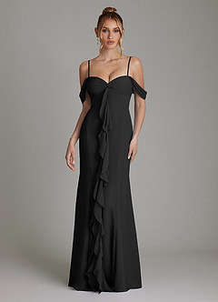 Azazie Karmela Bridesmaid Dresses Black A-Line Off the Shoulder Chiffon Dress image4