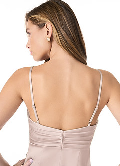 Azazie Linia Robes de demoiselle d'honneur Robe Sirène en Satin extensible Plissée Rose Pâle image5