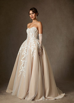 Azazie Sonnet Wedding Dresses Diamond White Champagne Ball-Gown Strapless Lace Dress image4