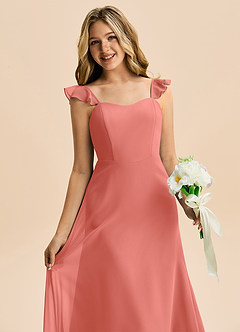 Azazie Mavie Junior Abito A-Line in Chiffon Increspato Salmone Rosa image5