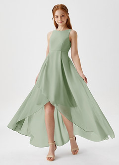 Azazie Lizette Junior Dusty Sage A-Line Pleated Chiffon Dress image1