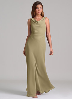 Azazie Nerine Brudtärnklänningar Klä av A-Linje i Chiffong Plisserad Mossgrön image1