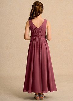 Azazie Ducky Girls Formal Robe Demoiselle D'honneur Fillette Robe Trapèze en Mousseline de soie Plissée Merlot image2