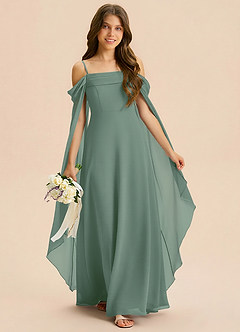 Azazie Moana Junior Linia A Pofałdowany Szyfon Długość podłogi Młodsza druhna Sukienka image3