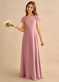 Azazie Nari Girls Formal Flower Girl Dresses Dusty Rose A-Line with Sleeves Chiffon Dress image1