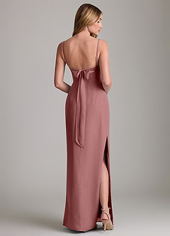 Azazie Mai Vestidos de damas de honor Vestido de Rosa Del Desierto de Gasa de Corte Recto con Plisado image2