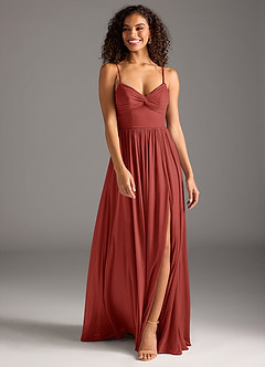 Azazie Zeya Bridesmaid Dresses Terracotta A-Line Pleated Mesh Dress image4