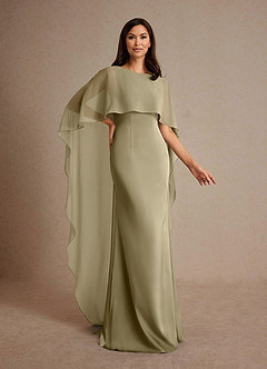 Azazie Milfred vestidos de madre de la novia Vestido de Musgo Verde de Satén Elástico de Recto con Cuello de barco image3