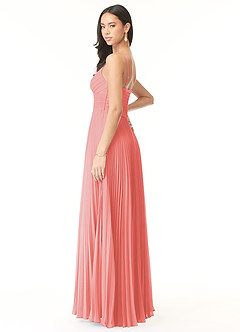 Azazie Vini Bridesmaid Dresses Coral A-Line V-Neck Pleated Chiffon Dress image4