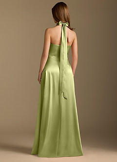 Azazie Tracie Brudtärnklänningar Klänning av A-Linje i Metallisk satin Plisserad Pistasch image2