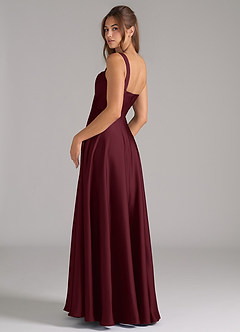 Azazie Shaude Bridesmaid Dresses Cabernet A-Line Pleated Stretch Satin Dress image7