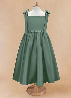 Azazie Chelsie Flower Girl Dresses Eucalyptus A-Line Bow Matte Satin Dress image5
