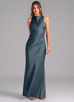 Azazie Evadne Bridesmaid Dresses Twilight A-Line Pleated Stretch Satin Dress image3
