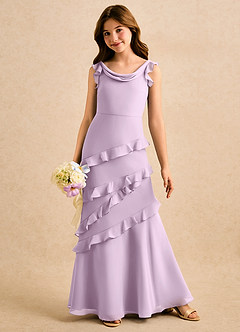 Azazie Aria Girls Formal vestidos de niña de las flores Vestido de Lila Esmerilada de Gasa de Corte Sirena con Volante image3