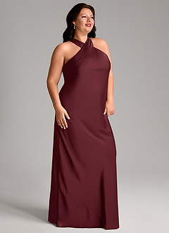 Azazie Doretta Bridesmaid Dresses Cabernet Mermaid Pleated Stretch Satin Dress image8