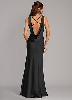 Azazie Cheryl Bridesmaid Dresses Black Mermaid Stretch Satin Dress image1