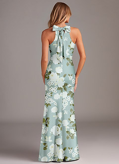 Azazie Doretta Bridesmaid Dresses Misty Floral Garden Mermaid Pleated Stretch Satin Dress image3