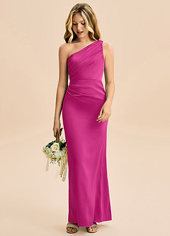 Azazie Akilah Junior Etui Plissee Stretch-Satin Kleid Fuchsia image3