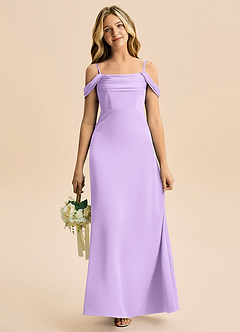 Azazie Lettie Junior A-Line Off-Shoulder Stræk satin Gulv-længde Junior brudepige Kjole image2