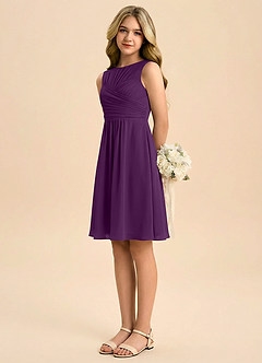 Azazie Skyla Junior Linia A Pofałdowany Szyfon Mini Młodsza druhna Sukienka image4