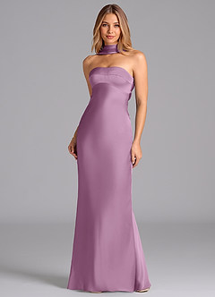 Azazie Lusinda Brudtärnklänningar Klä av Sjöjungfru i Stretch Satin Axelbandslös Blåregn image4