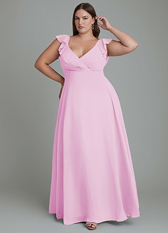 Azazie Leilani Bridesmaid Dresses Candy Pink A-Line Pleated Chiffon Dress image6