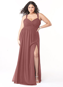 Azazie Aziza Bridesmaid Dresses Desert Rose A-Line V-Neck Pleated Chiffon Dress image7