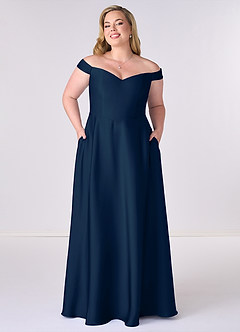 Barbie ♥ Azazie Bridesmaid Dresses Dark Navy A-Line Off the Shoulder Stretch Satin Convertible Dress image6