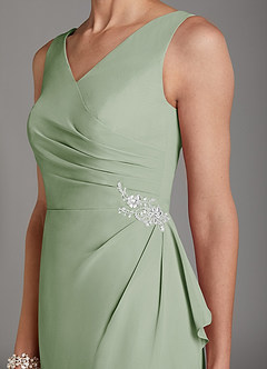 Azazie Saturn Abiti per la Madre della Sposa Abito Tubino in Chiffon con Scollo a V a Pieghe Verde Salvia image6