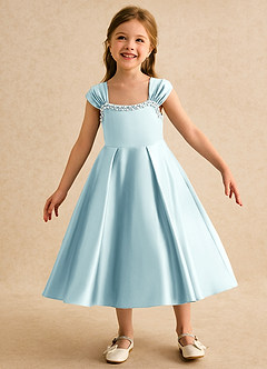 Azazie Yosemite Blumenmädchenkleider Ballkleid Herzausschnitt Matte Satin Kleid Seegrün image3