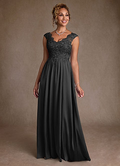 Azazie Amethyst Mother of the Bride Dresses Black A-Line Lace Dress image1