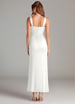 Azazie Denice Bridesmaid Dresses White Sheath Pleated Stretch Satin Dress image2