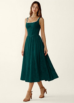 Ottavia Vert Forêt Robe de fin d'études midi trapèze en jacquard image4