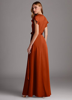 Azazie Nico Bridesmaid Dresses Paprika A-Line V-Neck Stretch Satin Dress image5