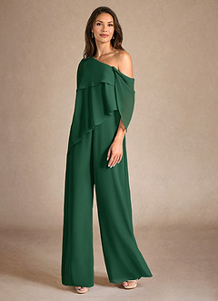 Azazie Halima Mother of the Bride Dresses Dark Green Jumpsuit/Pantsuit Side Slit Chiffon Dress image2