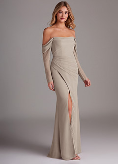 Azazie Hallie Bridesmaid Dresses Frost Mermaid Long Sleeve Chiffon Dress image4