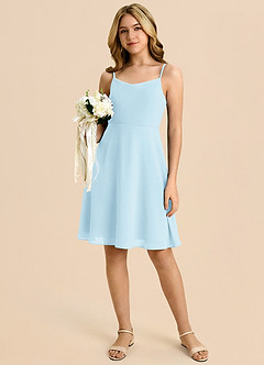 Azazie Shale Vestido de Azul Cielo de Gasa de Corte en A con Lazo image5