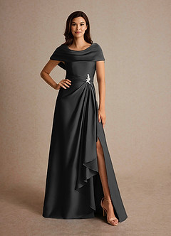 Azazie Branford Mother of the Bride Dresses Black A-Line Pleated Stretch Satin Dress image5