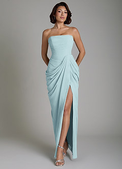 Azazie Nyra Bridesmaid Dresses Sea Glass Sheath Corset Chiffon Dress image1