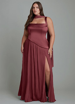 Azazie Stephanie Vestidos de damas de honor Vestido Merlot de Satén Elástico de Línea A con Plisado image14